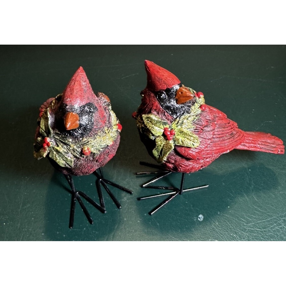 Vtg Cardinal Birds Poinsettia Flower Garland with Glitter Holiday Set of 2